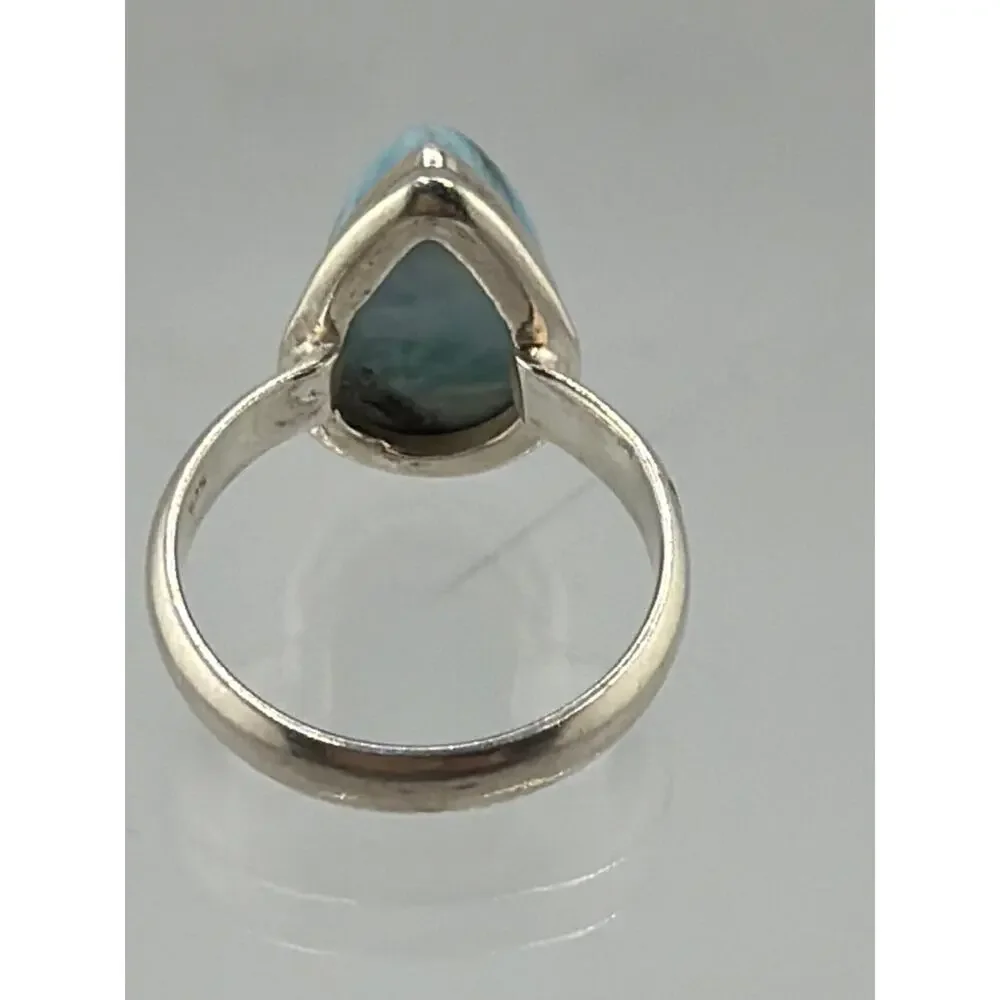 Pear Shaped Larimar Sterling Silver Ring Artisan Jewelry 8